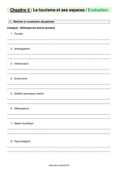 Le tourisme et ses espaces - Examen Evaluation avec les corrections : 10ème Harmos - PDF à imprimer