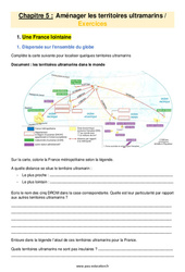 Aménager les territoires ultramarins - Exercices avec les corrigés : 11ème Harmos - PDF à imprimer