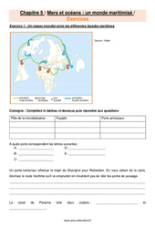 Mers et océans - Fiches un monde maritimisé - Exercices avec les corrigés : 10ème Harmos - PDF à imprimer