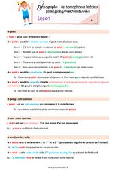 Point/poing - vent/vends/ vend (Les homophones lexicaux) - Préparation aux évaluations : 6ème Harmos - PDF à imprimer