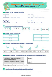 Les doubles des nombres inférieurs à 10 - Exercices corrigés : 3eme Harmos - PDF à imprimer