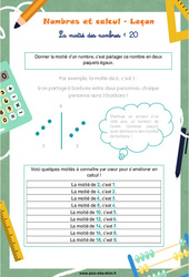 La moitié des nombres inférieurs à 20 - Cours, Leçon : 3eme Harmos - PDF gratuit à imprimer