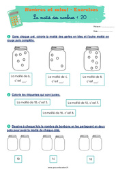 La moitié des nombres inférieurs à 20 - Exercices corrigés : 3eme Harmos - PDF à imprimer