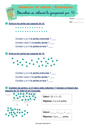 Dénombrer en utilisant le groupement par 10 - Exercices corrigés : 3eme Harmos - PDF à imprimer