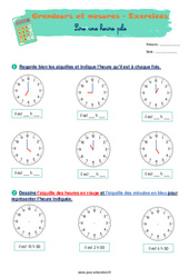 Lire une heure pile - Exercices corrigés : 3eme Harmos - PDF à imprimer