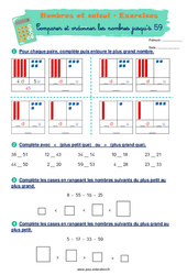 Comparer les nombres jusqu'à 59 - Exercices corrigés : 3eme Harmos - PDF à imprimer