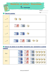 La monnaie - Exercices corrigés : 3eme Harmos - PDF à imprimer