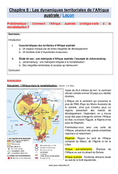 Les dynamiques territoriales de l'Afrique australe - Cours : 10ème Harmos - PDF à imprimer