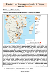 Les dynamiques territoriales de l'Afrique australe - Exercices avec les corrigés : 10ème Harmos - PDF à imprimer