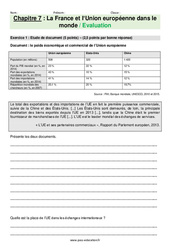 La France et l’Union européenne dans le monde - Examen Evaluation avec les corrections : 11ème Harmos - PDF à imprimer