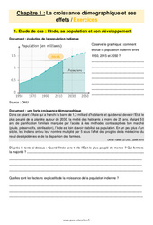 La croissance démographique et ses effets - Exercices avec les corrigés : 9eme Harmos - PDF à imprimer