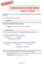 La phrase simple et la phrase complexe - Cours de grammaire pour la  : 8ème Harmos - PDF à imprimer