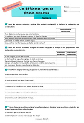 Les différents types de phrases complexes - Exercices de grammaire pour la  : 8ème Harmos - PDF à imprimer