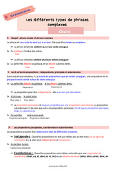 Les différents types de phrases complexes - Cours de grammaire pour la  : 8ème Harmos - PDF à imprimer