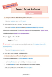 Types et formes de phrases - Cours de grammaire pour la  : 8ème Harmos - PDF à imprimer