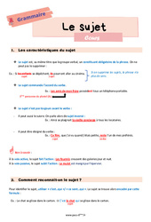 Le sujet - Cours de grammaire pour la  : 8ème Harmos - PDF à imprimer