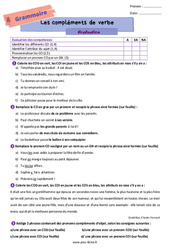 Les compléments de verbe - Examen Evaluation de grammaire pour la  : 8ème Harmos - PDF à imprimer