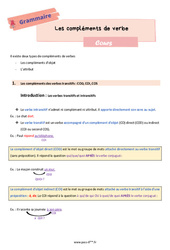 Les compléments de verbe - Fiches Les compléments d’objet (COD - COI - COS) - Cours de grammaire pour la  : 8ème Harmos - PDF à imprimer