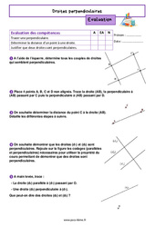 Droites perpendiculaires - Examen Evaluation de géométrie pour la  : 8ème Harmos - PDF à imprimer