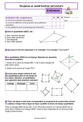 Polygones et quadrilatères particuliers - Examen Evaluation de géométrie pour la  : 8ème Harmos - PDF à imprimer