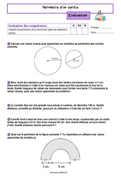 Périmètre d’un cercle - Examen Evaluation en grandeurs et mesures pour la  : 8ème Harmos - PDF à imprimer