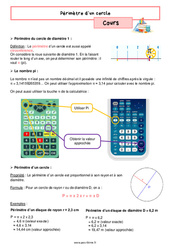 Périmètre d’un cercle - Cours de grandeurs et mesures pour la  : 8ème Harmos - PDF à imprimer