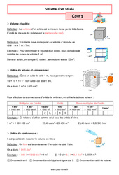 Volume d'un solide - Cours de géométrie pour la  : 8ème Harmos - PDF à imprimer