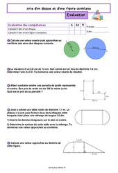 Aire d'un disque et d'une figure complexe - Examen Evaluation de géométrie pour la  : 8ème Harmos - PDF à imprimer