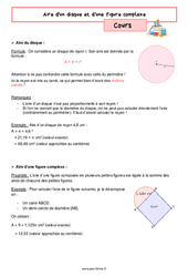 Aire d'un disque et d'une figure complexe - Cours de géométrie pour la  : 8ème Harmos - PDF à imprimer