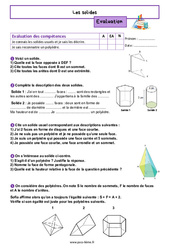 Les solides - Examen Evaluation de géométrie pour la  : 8ème Harmos - PDF à imprimer