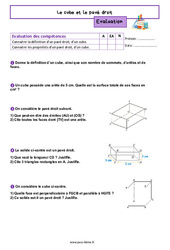 Le cube et le pavé droit - Examen Evaluation de géométrie pour la  : 8ème Harmos - PDF à imprimer