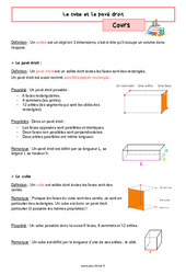 Le cube et le pavé droit - Cours de géométrie pour la  : 8ème Harmos - PDF à imprimer