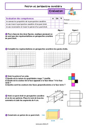 Patron et perspective cavalière - Examen Evaluation de géométrie pour la  : 8ème Harmos - PDF à imprimer