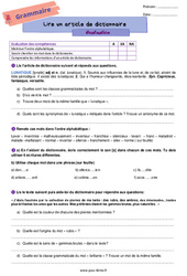 Lire un article de dictionnaire - Examen Evaluation de vocabulaire pour la  : 8ème Harmos - PDF à imprimer