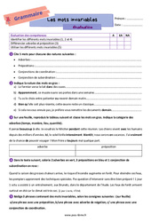 Les mots invariables - Examen Evaluation de grammaire pour la  : 8ème Harmos - PDF à imprimer