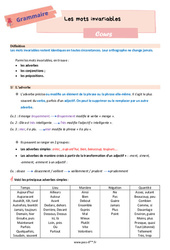 Les mots invariables - Cours de grammaire pour la  : 8ème Harmos - PDF à imprimer