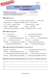 Homophones grammaticaux (a/as/à - on/ont/on n') - Examen Evaluation d'orthographe pour la  : 8ème Harmos - PDF à imprimer