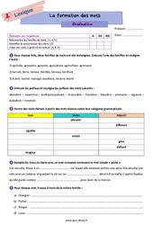 Evaluation La formation des mots / famille de mots - Examen Evaluation de vocabulaire pour la  : 8ème Harmos - PDF à imprimer