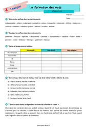 Exercice La formation des mots / famille de mots - Exercices de vocabulaire pour la  : 8ème Harmos - PDF à imprimer
