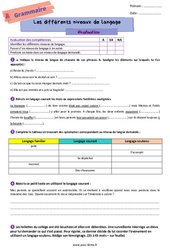 Les différents niveaux de langue - Examen Evaluation de vocabulaire pour la  : 8ème Harmos - PDF à imprimer