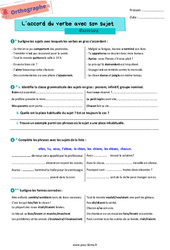 L’accord du verbe avec son sujet - Exercices d'orthographe pour la  : 8ème Harmos - PDF à imprimer