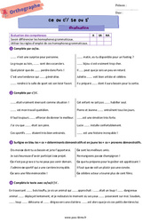 Homophones grammaticaux (ce ou c' se ou s') - Examen Evaluation d'orthographe pour la  : 8ème Harmos - PDF à imprimer