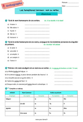 Les homophones lexicaux - Fiches nom ou verbe ? - Exercices d'orthographe pour la  : 8ème Harmos - PDF à imprimer