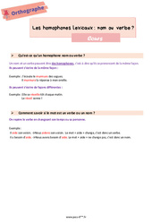 Les homophones lexicaux - Fiches nom ou verbe ? - Cours d'orthographe pour la  : 8ème Harmos - PDF à imprimer