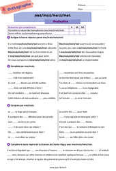 Homophones grammaticaux (Mes/mais/mets/met) - Examen Evaluation d'orthographe pour la  : 8ème Harmos - PDF à imprimer