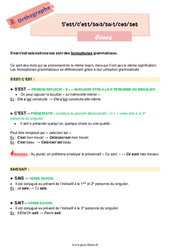 Homophones grammaticaux (S’est/c'est/sais/sait/ces/ses) - Cours d'orthographe pour la  : 8ème Harmos - PDF à imprimer