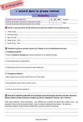 L’accord dans le groupe nominal - Examen Evaluation d'orthographe pour la  : 8ème Harmos - PDF à imprimer