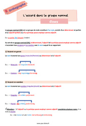 L’accord dans le groupe nominal - Cours d'orthographe pour la  : 8ème Harmos - PDF à imprimer