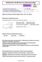 Multiplication de décimaux et ordre de grandeur - Examen Evaluation de nombres et calculs pour la  : 8ème Harmos - PDF à imprimer