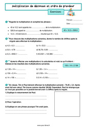 Multiplication de décimaux et ordre de grandeur - Exercices de nombres et calculs pour la  : 8ème Harmos - PDF à imprimer